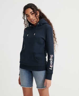 Superdry Swiss Logo Embroidered Sleeve Brushed Női Kapucnis Pulóver Sötétkék | YWLUK7502